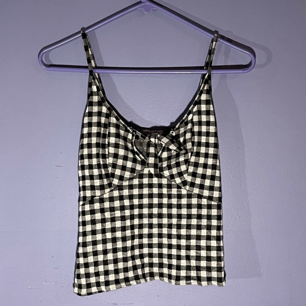 Charlotte Russe gingham print tie front tank top